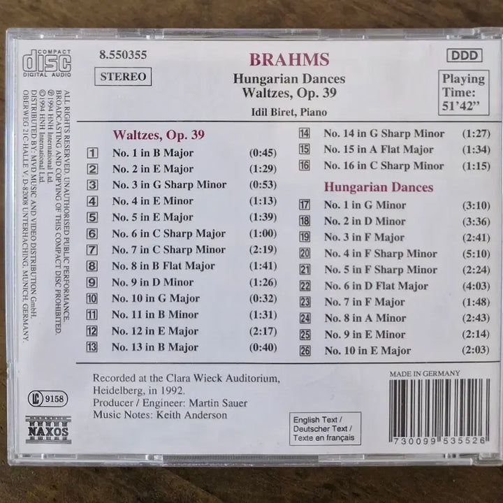[BUNJANG] Johannes Brahms Hungarian Dances &amp; Waltzes Op. 39 CD / CD 브람스 헝가리안 댄스 왈츠 Op. 39
