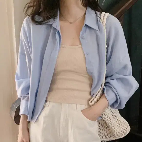 [BUNJANG] Slowand Linen Summer Shirt Watery Blue / 슬로우앤드 린넨셔츠 워터리블루 여름 셔츠