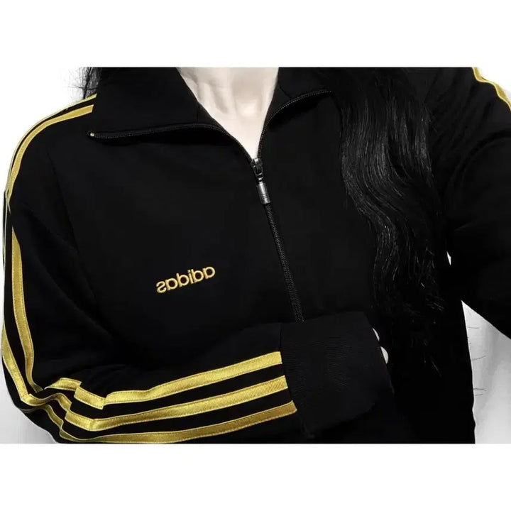 [BUNJANG] Adidas Black Gold Spell Logo Jersey Zip-up Track Top / 아디다스 블랙 골드 스펠로고 져지 집업 트랙탑