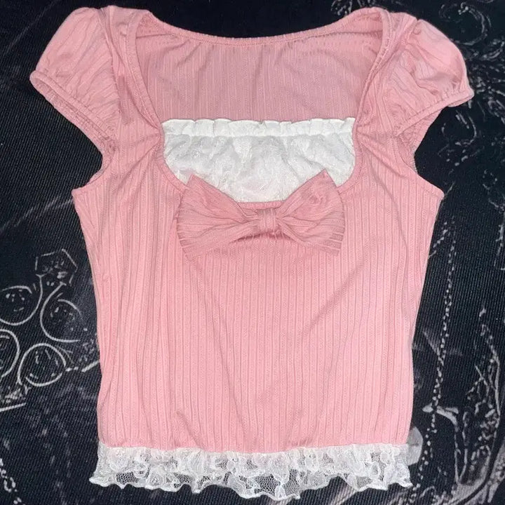 [BUNJANG] Vintage Hime Gyaru Ribbon Lace Top / 빈티지 히메갸루 리본 레이스탑