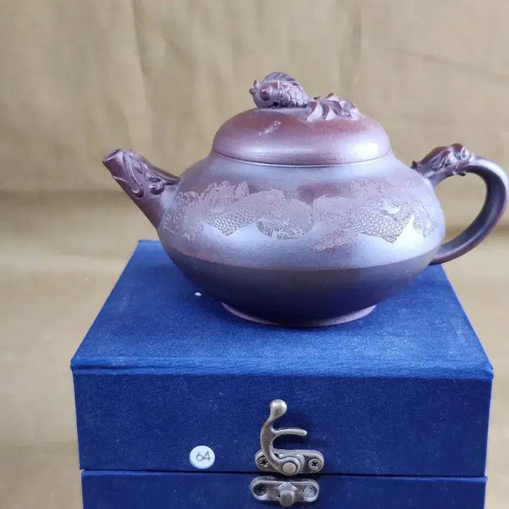 [BUNJANG] Chinese Zisha Teapot with Engraved Script and Dragon Motif / 중국도자기 음각서문과 문양좋은 자사호