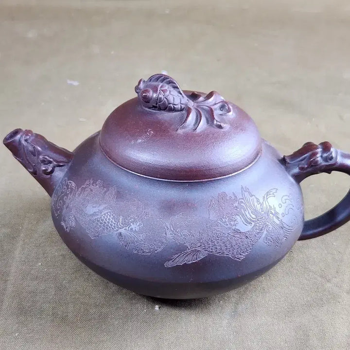 [BUNJANG] Chinese Zisha Teapot with Engraved Script and Dragon Motif / 중국도자기 음각서문과 문양좋은 자사호