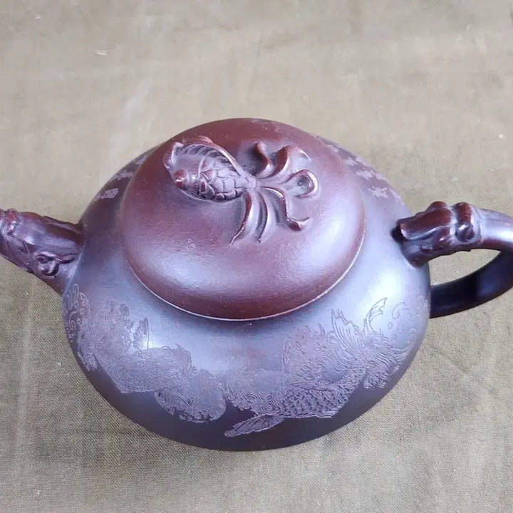 [BUNJANG] Chinese Zisha Teapot with Engraved Script and Dragon Motif / 중국도자기 음각서문과 문양좋은 자사호