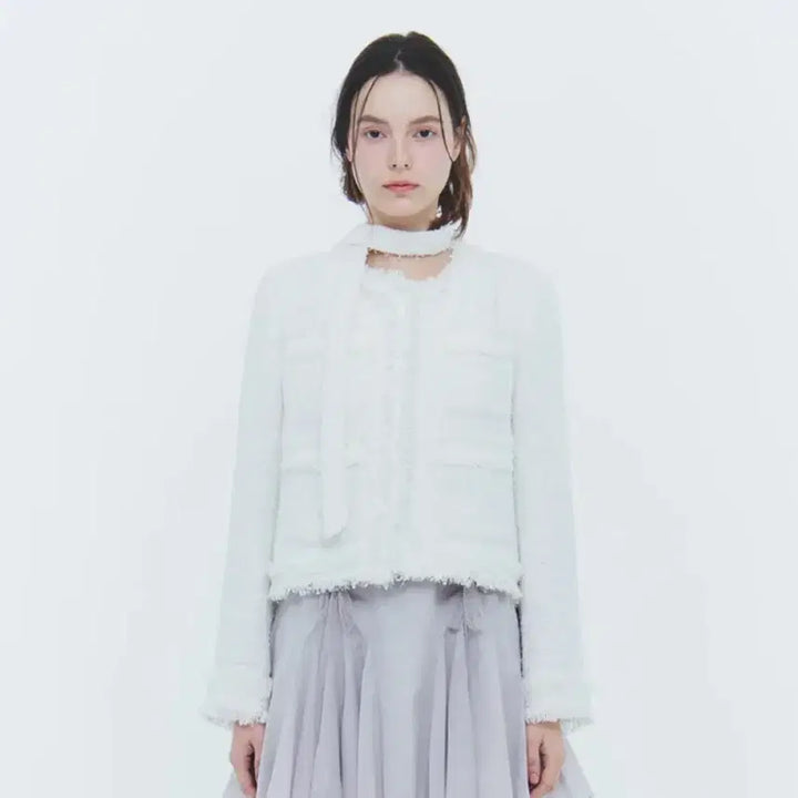 [BUNJANG] Pain Or Pleasure Lucy Tweed Scarf Jacket White / 페인오어플레져 루시 스카프 트위드 자켓 화이트