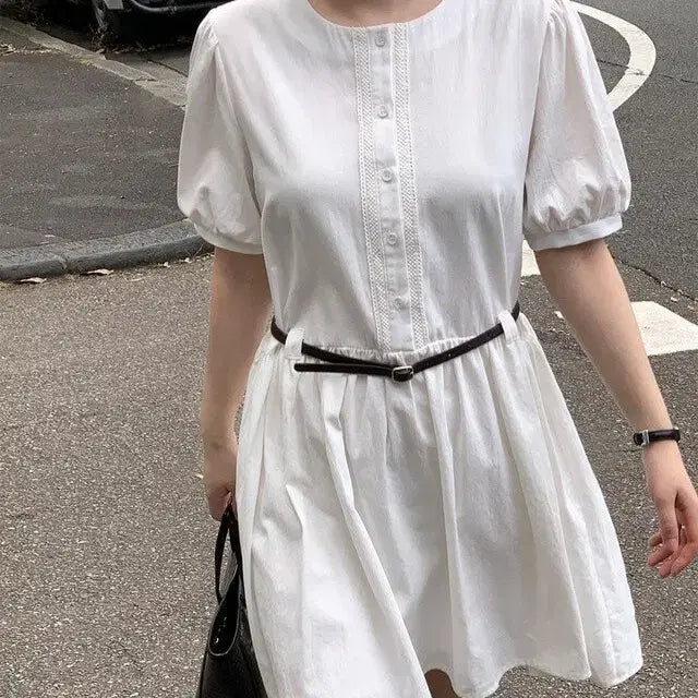 [BUNJANG] White Summer Short Sleeve Dress with Belt Set / 흰색 여름 반팔 원피스(+벨트세트)