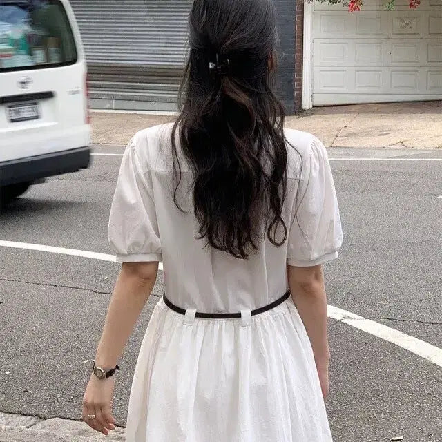 [BUNJANG] White Summer Short Sleeve Dress with Belt Set / 흰색 여름 반팔 원피스(+벨트세트)