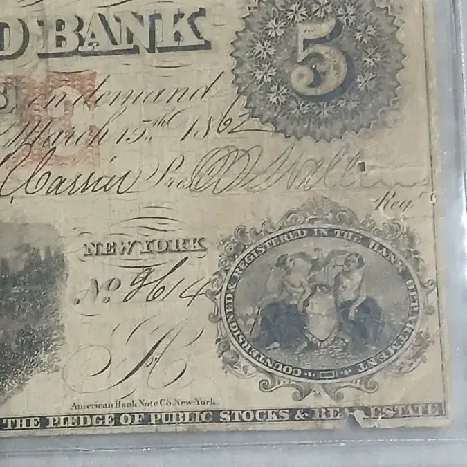 [BUNJANG] Westfield Bank 1862 $5 Note / 1862년 미국 웨스트 윈필드 은행권 5달러