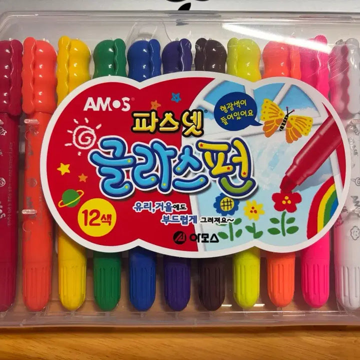 [BUNJANG] Amos Posnet Glass Fun Glass Marker 12-Color Set / 아모스 유리거울용 파스넷 글라스펀 12색SET