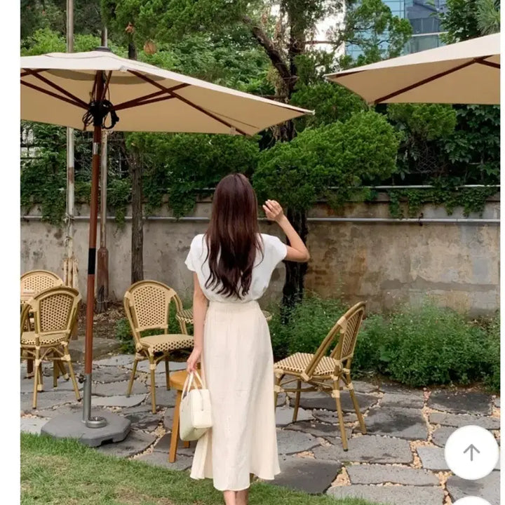 [BUNJANG] Drape Short Sleeve Blouse - Ivory / 드레이프 반팔 블라우스 아이보리 새제품
