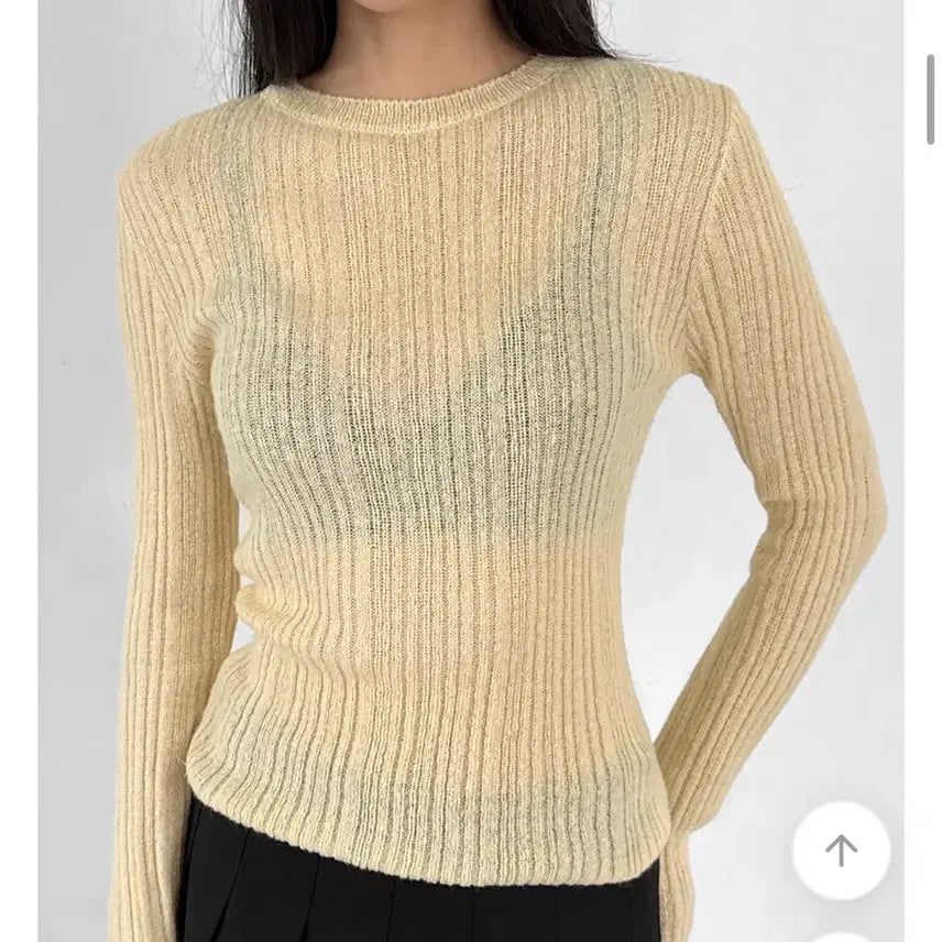 [BUNJANG] Ribbed Round Neck Wool Knit - Yellow / 골지 라운드 울니트 노랑색 니트