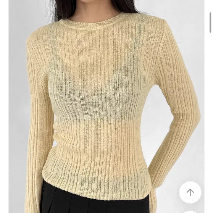 [BUNJANG] Ribbed Round Neck Wool Knit - Yellow / 골지 라운드 울니트 노랑색 니트