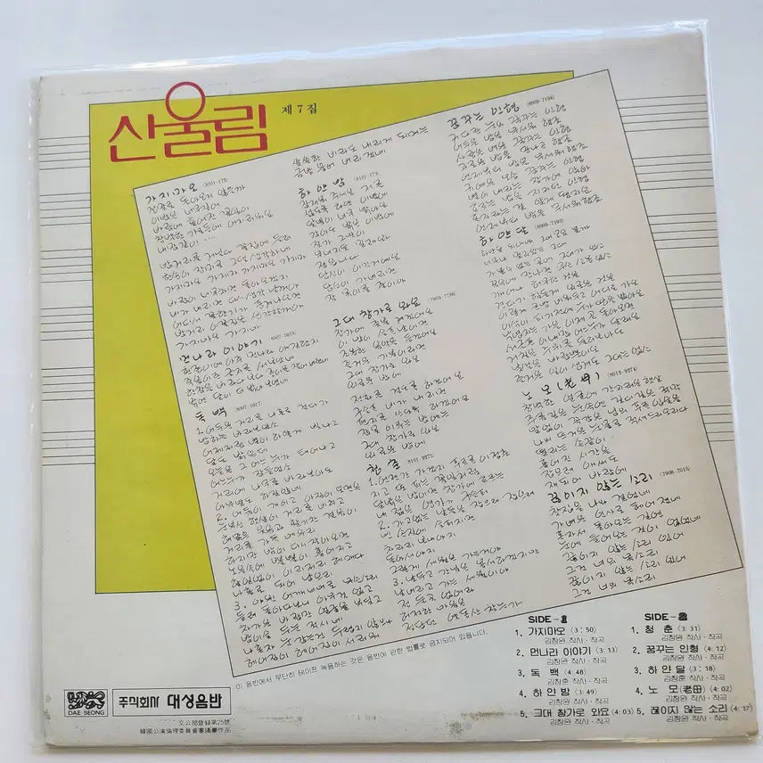 [BUNJANG] Sanullim 7th Album LP Mint Condition / 산울림 7집 LP / MINT