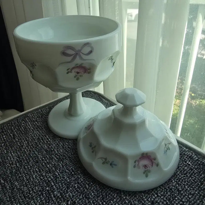 [BUNJANG] Westmoreland Ribbon Milk Glass Candy Compote Set / 빈티지 밀크글라스 리본 캔디 컴포트 세트