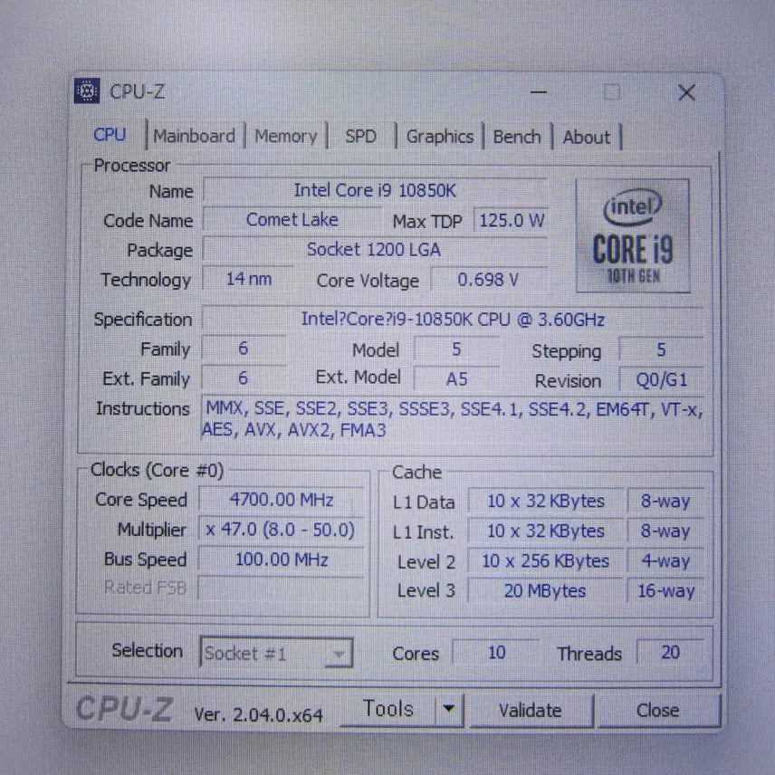 [BUNJANG] Intel Core i9-10850K 10th Gen Comet Lake S CPU (LGA 1200 Socket) / [1200소켓] 인텔 코어i9-10세대 10850K (코멧레이크S)