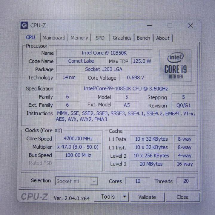 [BUNJANG] Intel Core i9-10850K 10th Gen Comet Lake S CPU (LGA 1200 Socket) / [1200소켓] 인텔 코어i9-10세대 10850K (코멧레이크S)