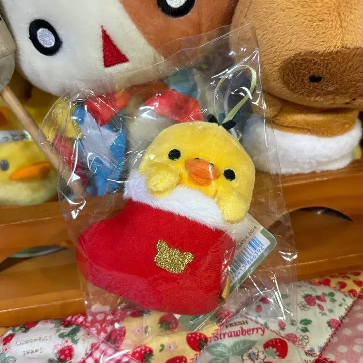 [BUNJANG] Rilakkuma Kiiroitori Santa Ornament Mascot Keychain / 리락쿠마 키이로이토리 산타 오너먼트 마스코트 인형 테노리 키링