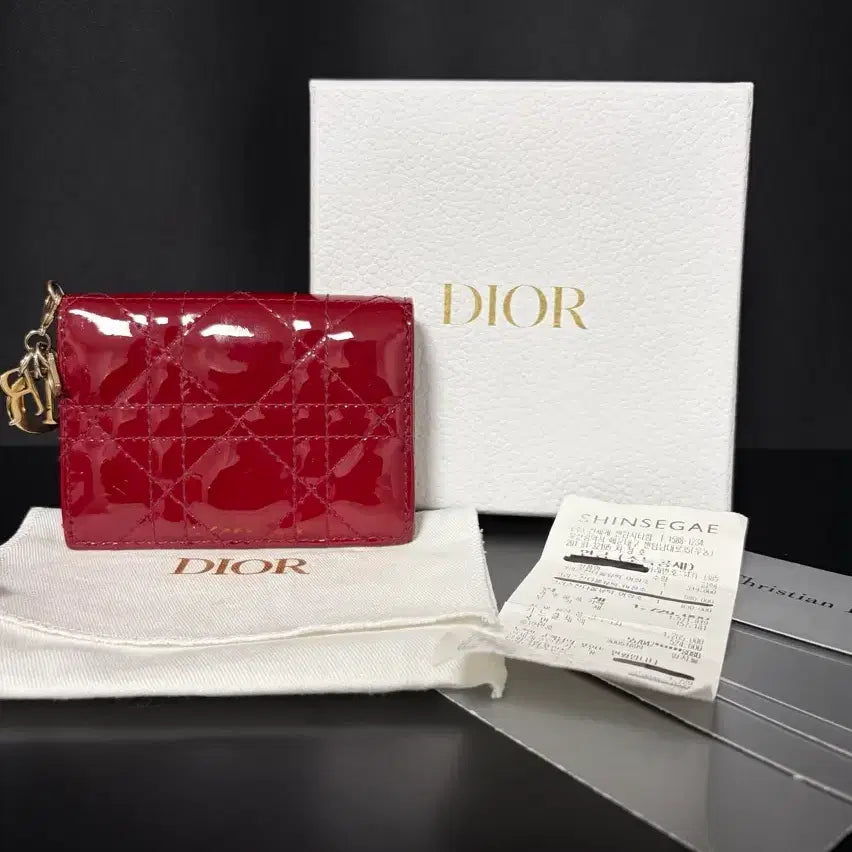 [BUNJANG] Dior Lady Cannage Flap Card Holder Cherry Red / [정품,풀구성] 디올 레이디 플랩 카드지갑