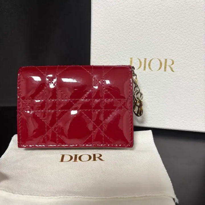 [BUNJANG] Dior Lady Cannage Flap Card Holder Cherry Red / [정품,풀구성] 디올 레이디 플랩 카드지갑