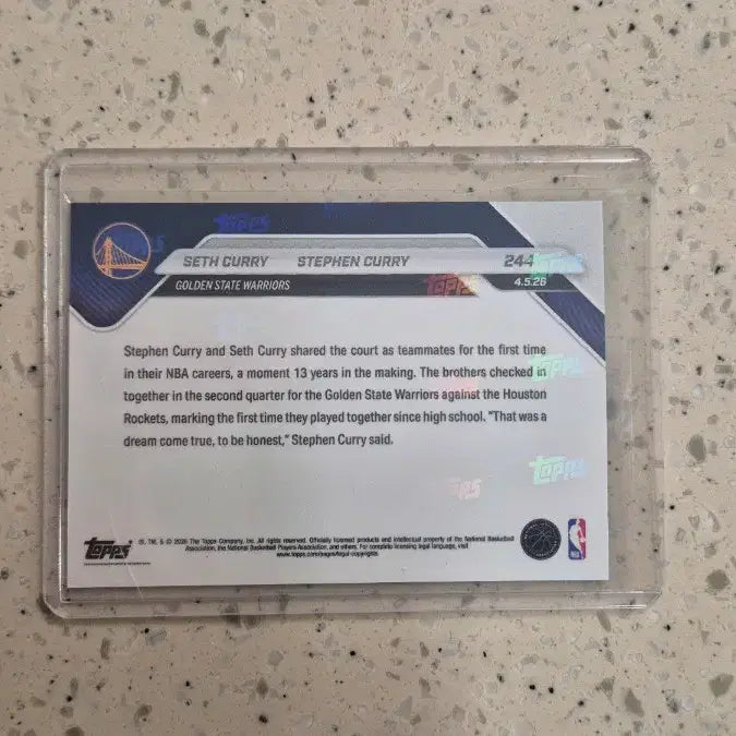 [BUNJANG] Topps Now Steph Curry &amp; Klay Thompson "Splash Brothers" Card / (탑스나우)커리 형제 244