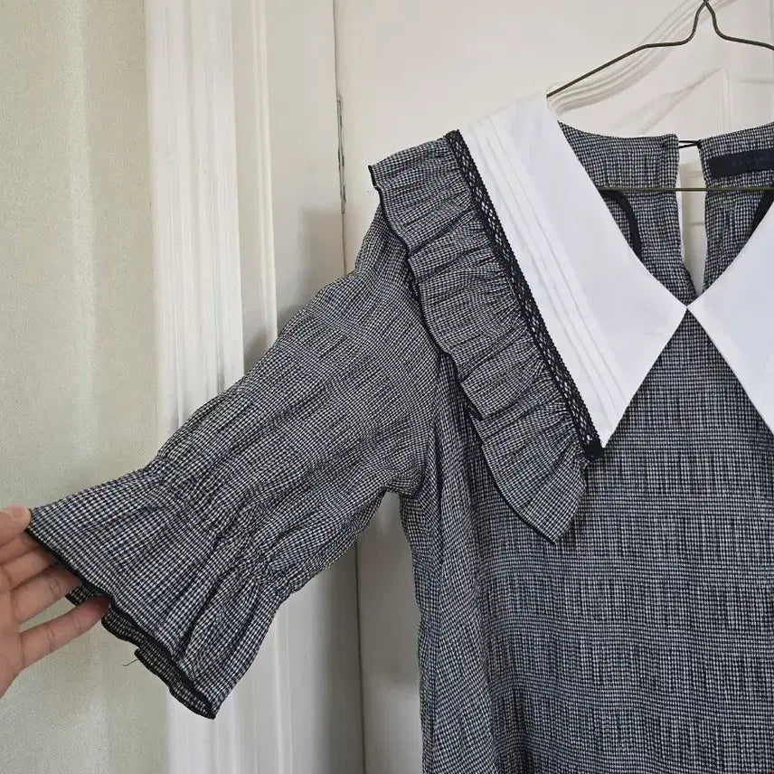 [BUNJANG] BAZAAR Frill Big Collar Check Dress / BAZAAR 프릴 빅카라 체크 원피스