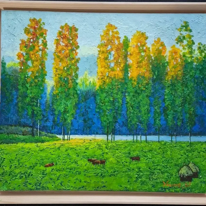 [BUNJANG] Wang Young-wan "Green Garden" (No. 10) Oil Painting / 왕영완 화백- 녹색정원 (10호)/출품작/보증서