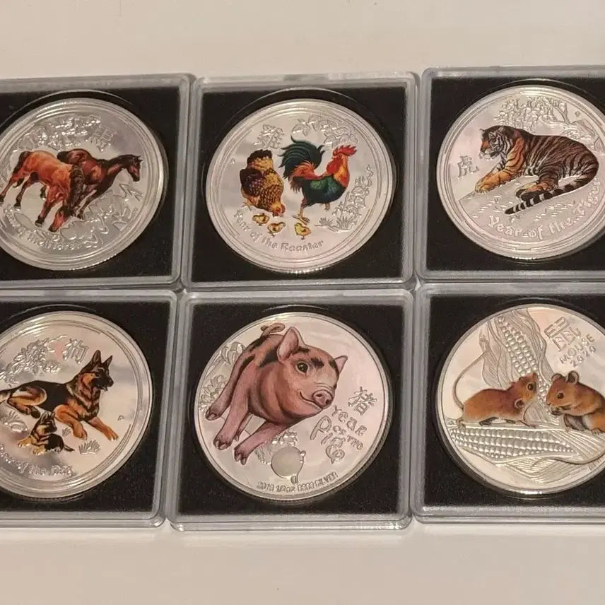 [BUNJANG] Australia Zodiac Color Coin 6-Coin Set - Queen Elizabeth II $1 / 호주 십이지신 컬러 주화 6종 세트 - 엘리자베스 2세 여왕 1달러