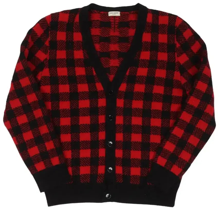 [BUNJANG] Saint Laurent 14FW Buffalo Check Cardigan Red/Black S / 생로랑 14fw 레드/블랙 버팔로 체크 가디건 s 에디시즌