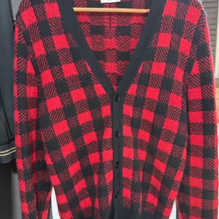 [BUNJANG] Saint Laurent 14FW Buffalo Check Cardigan Red/Black S / 생로랑 14fw 레드/블랙 버팔로 체크 가디건 s 에디시즌