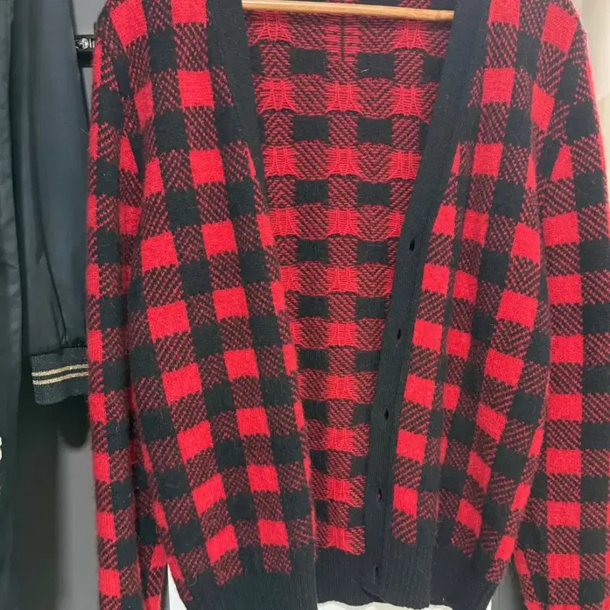 [BUNJANG] Saint Laurent 14FW Buffalo Check Cardigan Red/Black S / 생로랑 14fw 레드/블랙 버팔로 체크 가디건 s 에디시즌