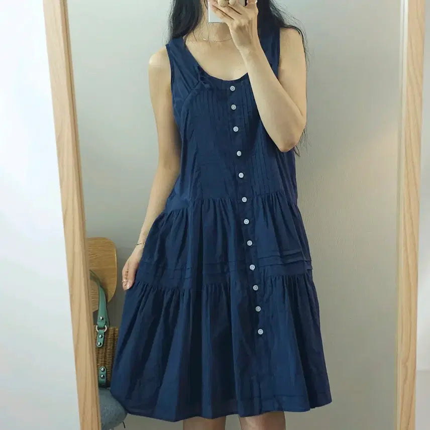 [BUNJANG] (F)BASQUIAT Sleeveless Midi Dress Navy / (F)BASQUIAT 여성 민소매 미디 원피스 네이비 W3643