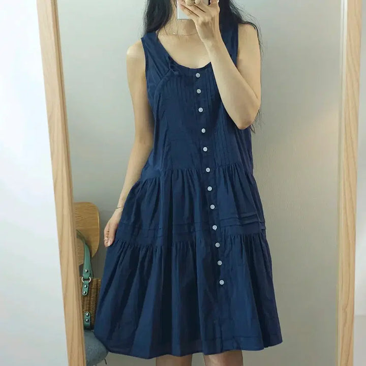 [BUNJANG] (F)BASQUIAT Sleeveless Midi Dress Navy / (F)BASQUIAT 여성 민소매 미디 원피스 네이비 W3643