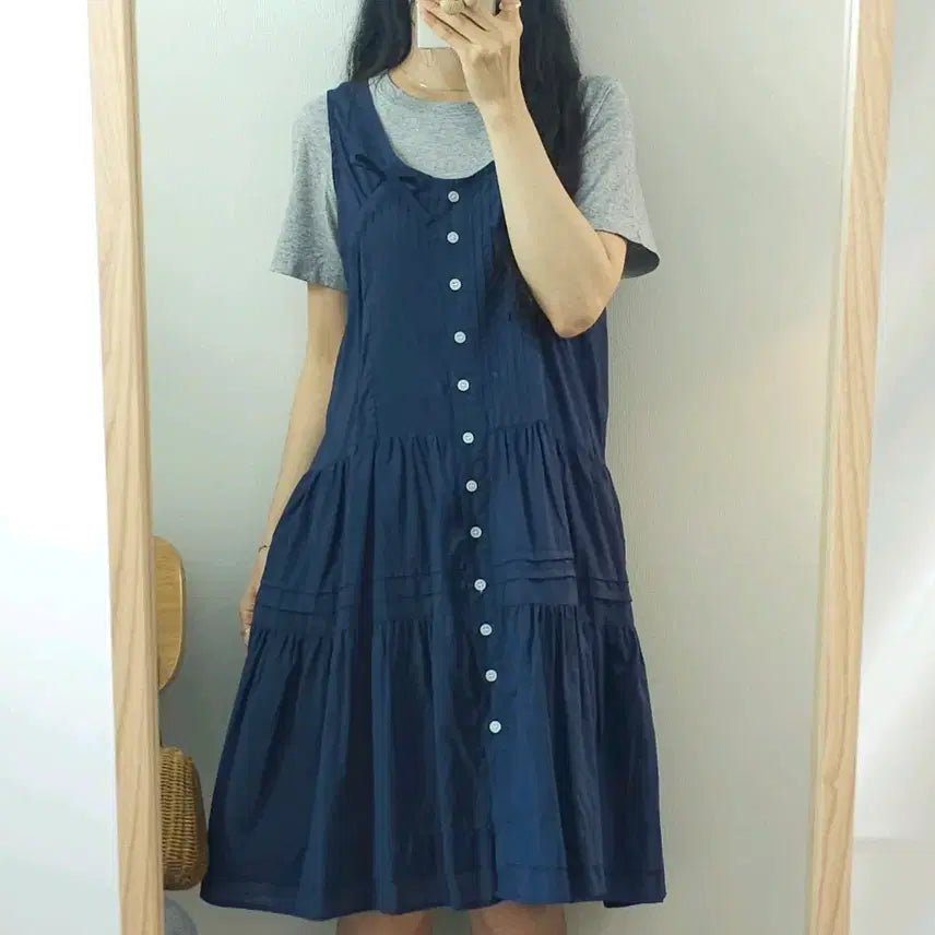 [BUNJANG] (F)BASQUIAT Sleeveless Midi Dress Navy / (F)BASQUIAT 여성 민소매 미디 원피스 네이비 W3643