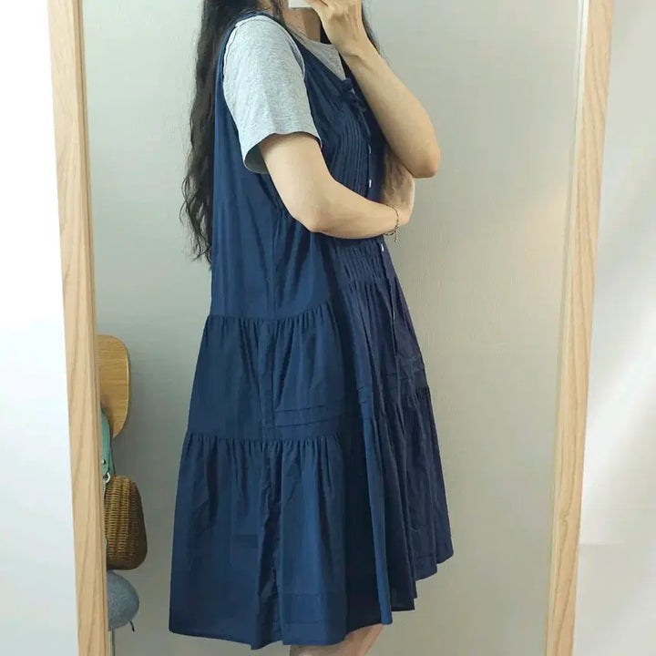 [BUNJANG] (F)BASQUIAT Sleeveless Midi Dress Navy / (F)BASQUIAT 여성 민소매 미디 원피스 네이비 W3643