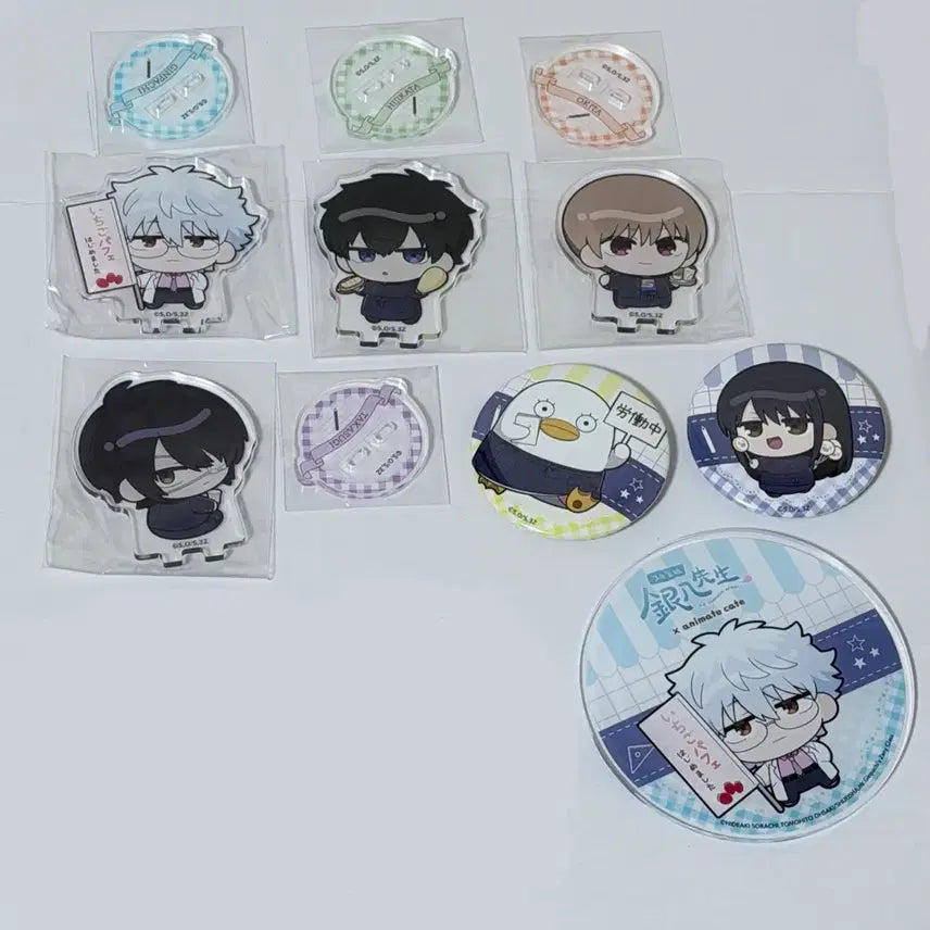 [BUNJANG] Gintama 3Z Animate Cafe Acrylic Stands, Can Badges, Coaster Bundle Set / [판매] 은혼 삼젯 애니메이트 카페 아크릴, 캔뱃지, 코스터 일괄