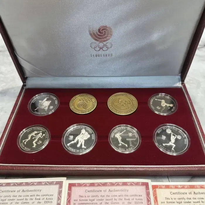 [BUNJANG] 1988 Seoul Olympics Matte Proof Coin Set with Case and Certificate / 서울올림픽 무광프루프동화6종세트 +보증서, 케이스