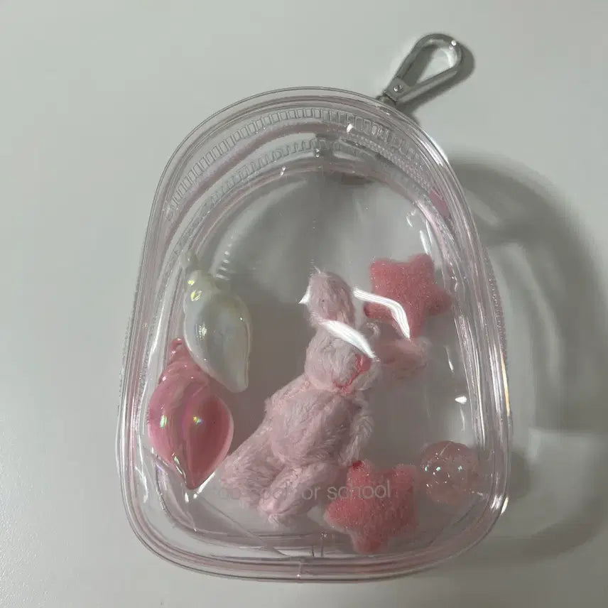 [BUNJANG] Too Cool For School Transparent Pouch Keyring with Rabbit Charm / 투쿨포스쿨 투명 파우치 키링 토끼 인형