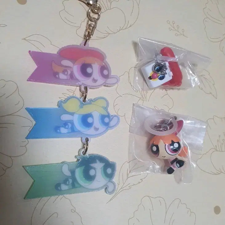 [BUNJANG] Powerpuff Girls Keychain Bundle with 3 Mez-lushi / 파워퍼프걸 키링 + 메지루시 3개 일괄