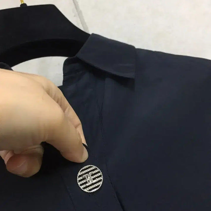 [BUNJANG] JIGOTT Navy 5-Sleeve Shirt Collar Long Dress / (텍체새상품)JIGOTT 지고트 5부소매 네이비 셔츠카라 롱원피스