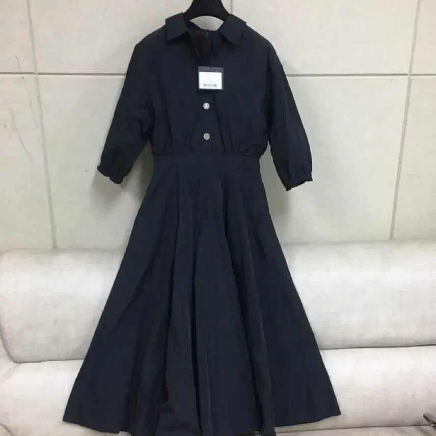 [BUNJANG] JIGOTT Navy 5-Sleeve Shirt Collar Long Dress / (텍체새상품)JIGOTT 지고트 5부소매 네이비 셔츠카라 롱원피스