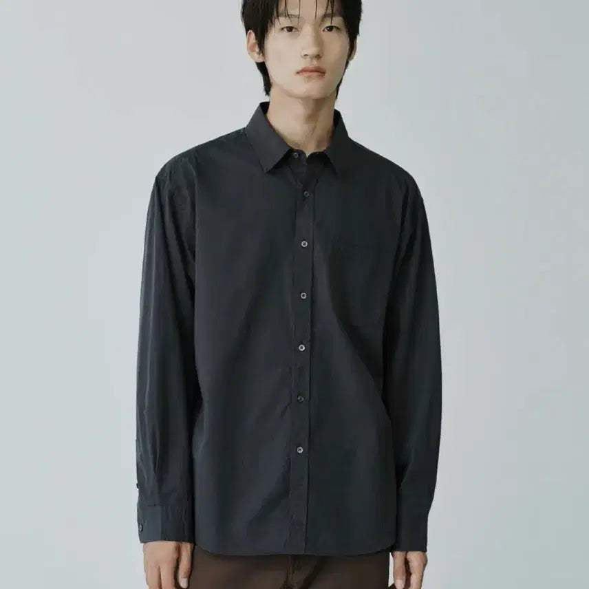 [BUNJANG] Branded Easy Cotton Shirt Ink Black / 브랜디드 이지코튼 셔츠 잉크 블랙