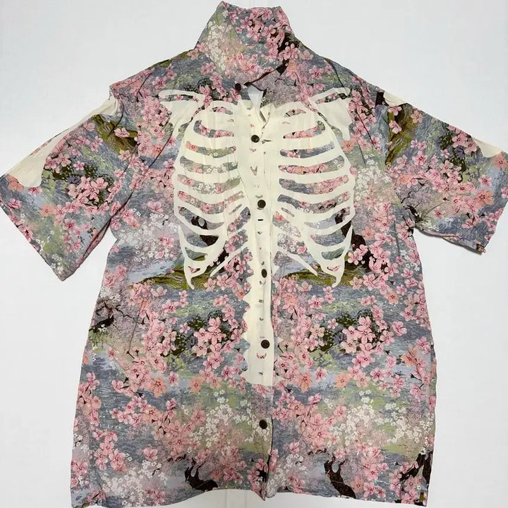 [BUNJANG] Kapital Rayon Sakura Bone Print Aloha Shirt / 3) 캐피탈 레이온 사쿠라 본 프린트 알로하 셔츠 삭스