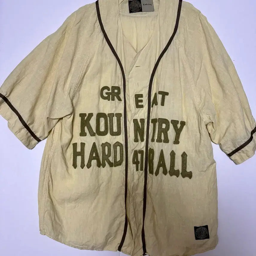 [BUNJANG] Kapital French Linen Great Country Baseball Shirt Light Yellow / 3) 캐피탈 프렌치 리넨 그레이트 컨트리 베이스볼 셔츠 라이트 옐로우