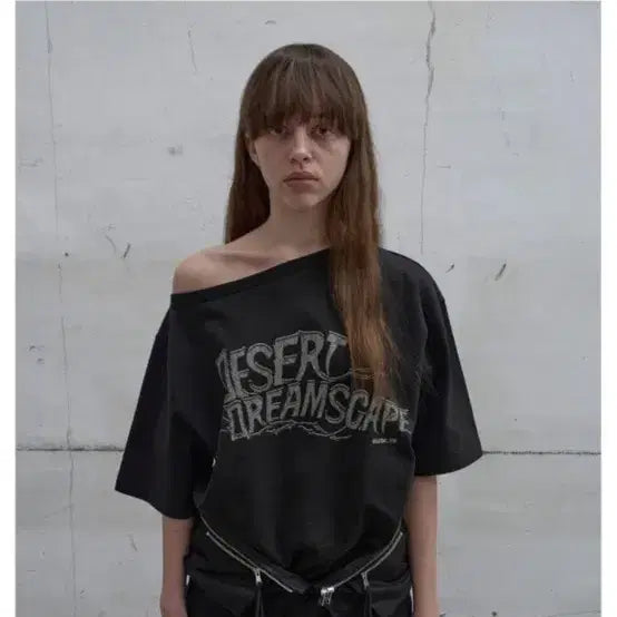 [BUNJANG] Lcdc One-Shoulder Boatneck Short-Sleeve T-Shirt Dark Grey / Lcdc 원숄더 보트넥 반팔티 다크그레이