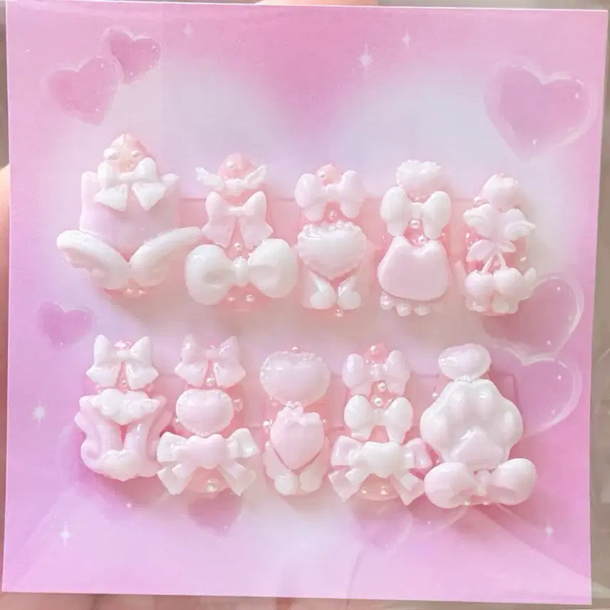 [BUNJANG] Handmade Pink Hime Gyaru Style Nail Tips / 양산형 지뢰계 양지뢰 수제 네일팁 핑크 히메갸루 오마카세 주문제작
