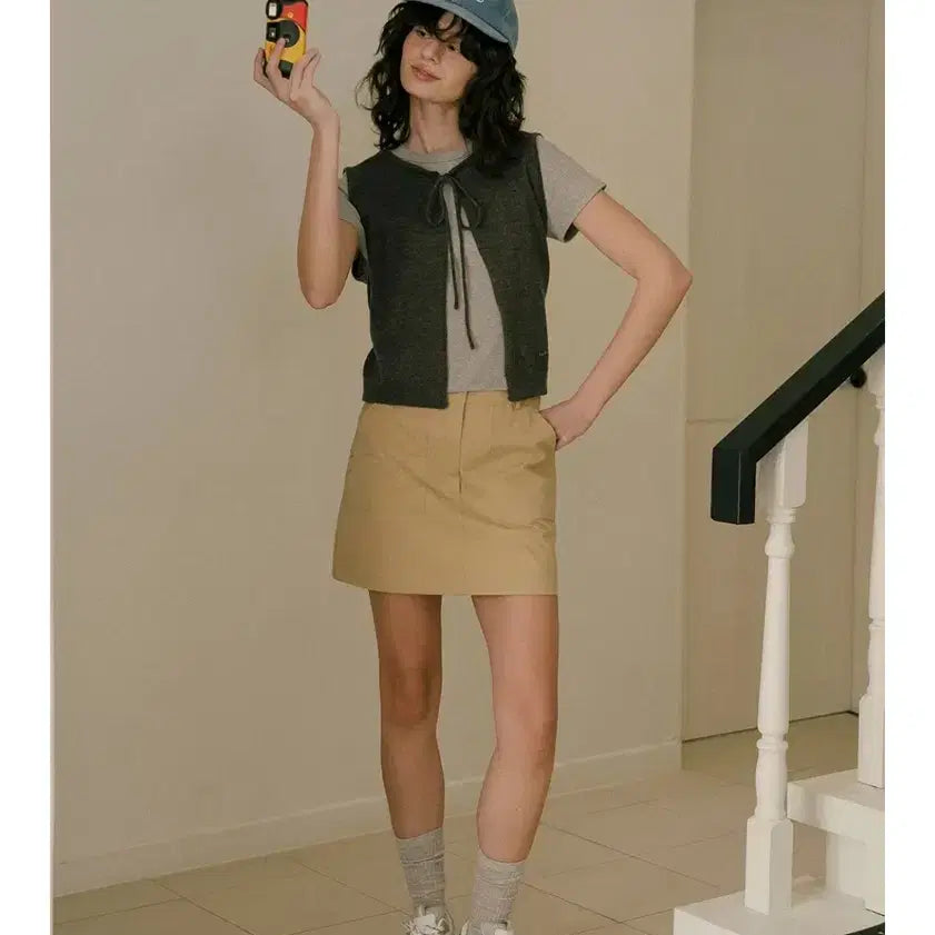 [SOLD OUT] 프리버07 signature cotton mini skirt, beige