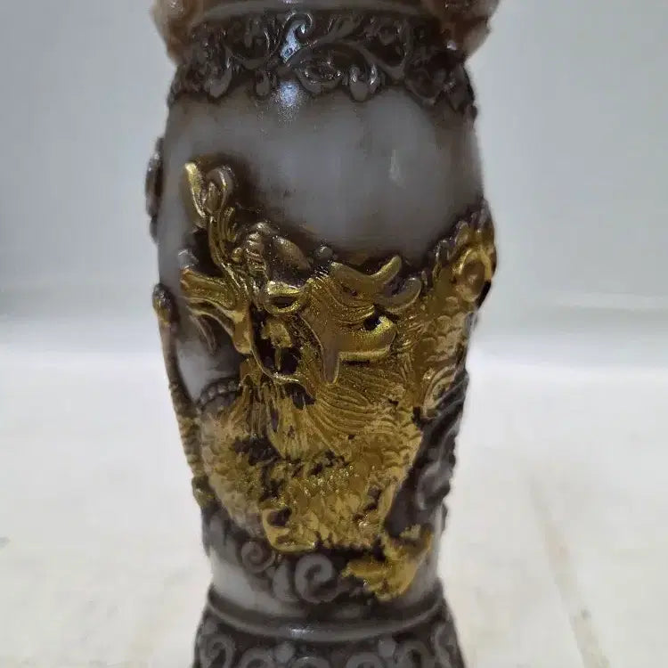 [BUNJANG] Chinese Dragon Carved White Jade Vase 17cm / 중국 용문 백옥 화병 공예품 높이17cm 무게494g 할인중