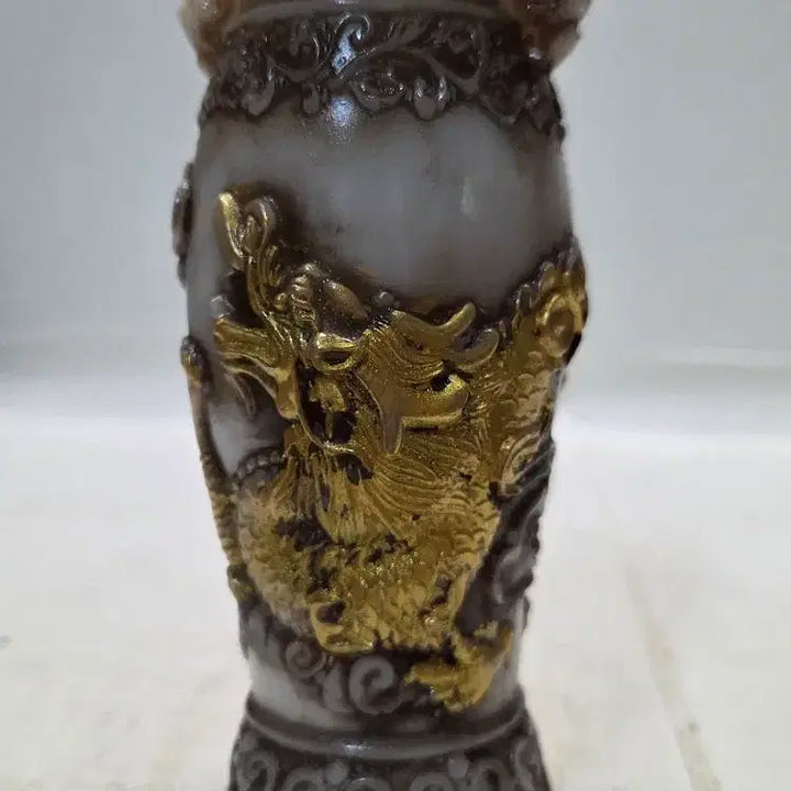 [BUNJANG] Chinese Dragon Carved White Jade Vase 17cm / 중국 용문 백옥 화병 공예품 높이17cm 무게494g 할인중