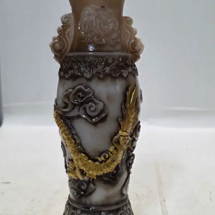 [BUNJANG] Chinese Dragon Carved White Jade Vase 17cm / 중국 용문 백옥 화병 공예품 높이17cm 무게494g 할인중