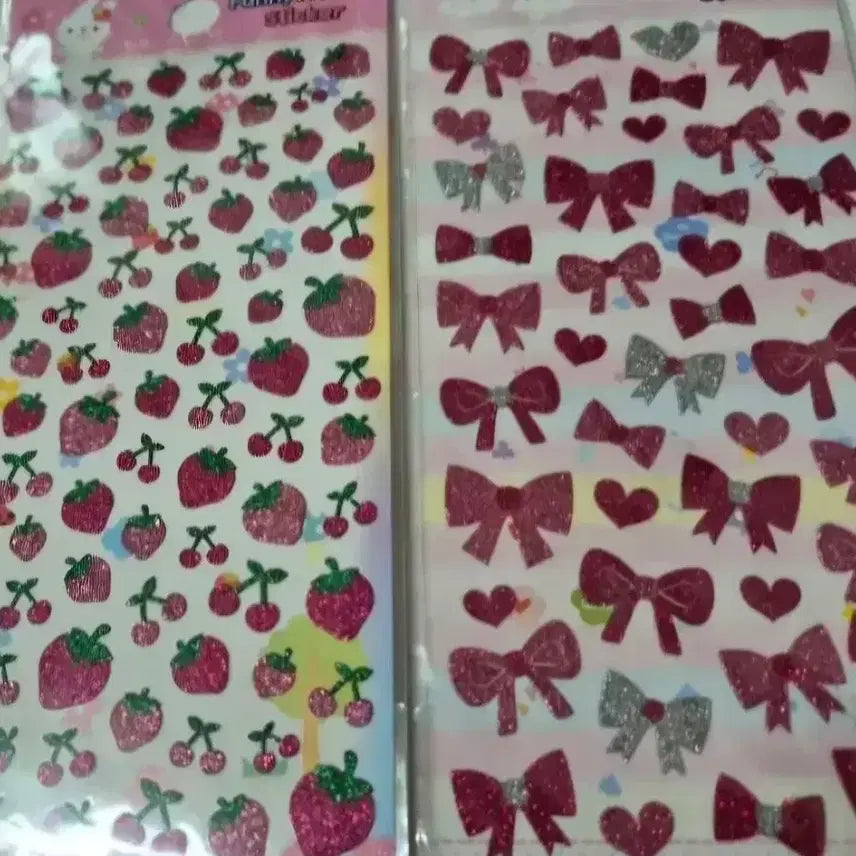 [BUNJANG] Bling Bling Strawberry Ribbon Stickers / 고전 블링블링 딸기,리본 스티커