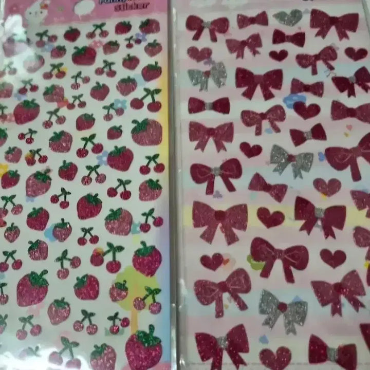 [BUNJANG] Bling Bling Strawberry Ribbon Stickers / 고전 블링블링 딸기,리본 스티커